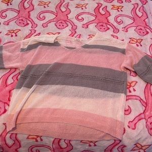 pink gray and white la miel t shirt off the shoulder